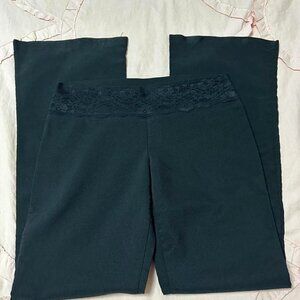 Y2K Valia black lace trim flare pants.